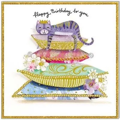 Happy Birthday - Blue Cat on Luxurious Cushions