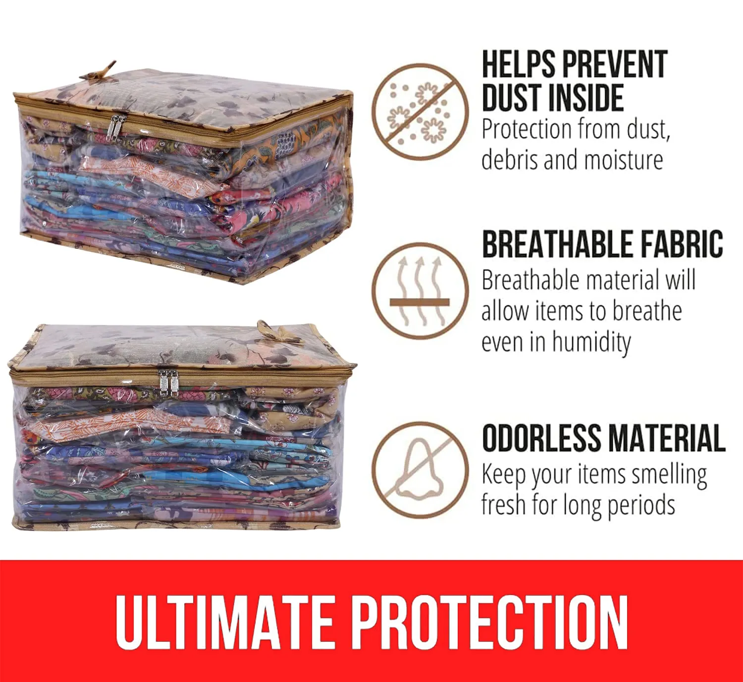 Heart Home Multiuses PVC Flower Print Wardrobe Organizer/Storage Bag For Store Saree, Lehenga, Suit, Dress, Clothes With Transparent Window (Beige) 52HH4074
