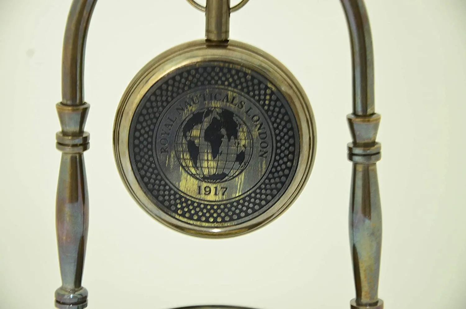 JMM Handmade Nautical Antique Brass Desk & Shelf Clock with Compass Base Antique Brass Desk Hanging Clock with Compass – Roman Dial.(Set of 5 Pieces)