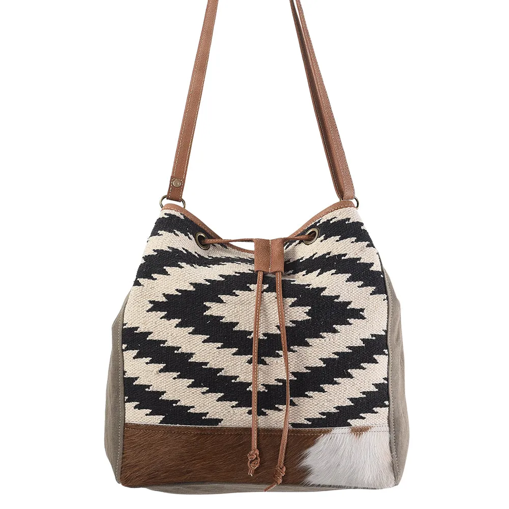 KB271 - KB271-BUCKET BAG Real Cowhide Leather and Upcycled Canvas Ladies Bag 13 x 13 - KB271