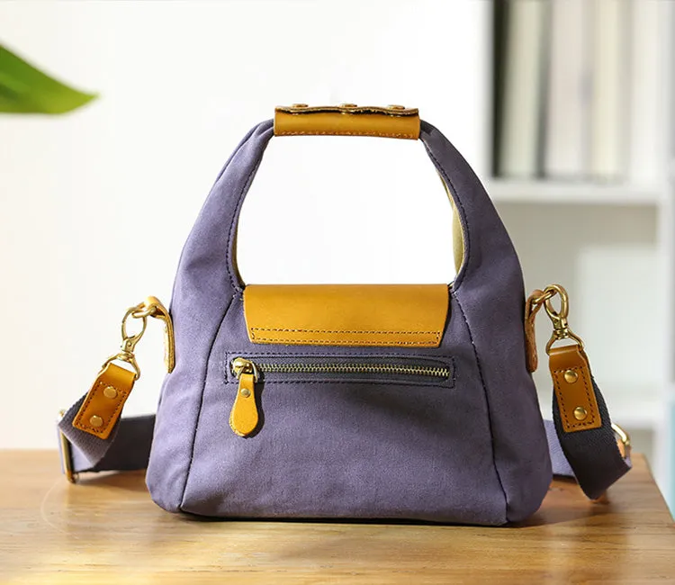 Khaki Womens Leather Canvas Shoulder Bags For Ladies Side Purse