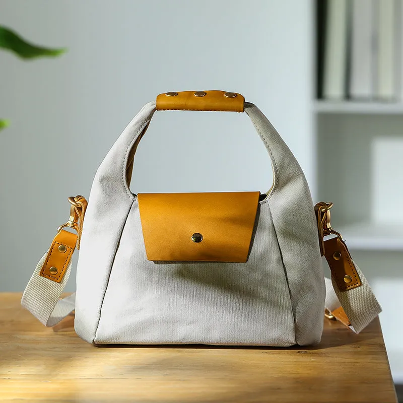 Khaki Womens Leather Canvas Shoulder Bags For Ladies Side Purse