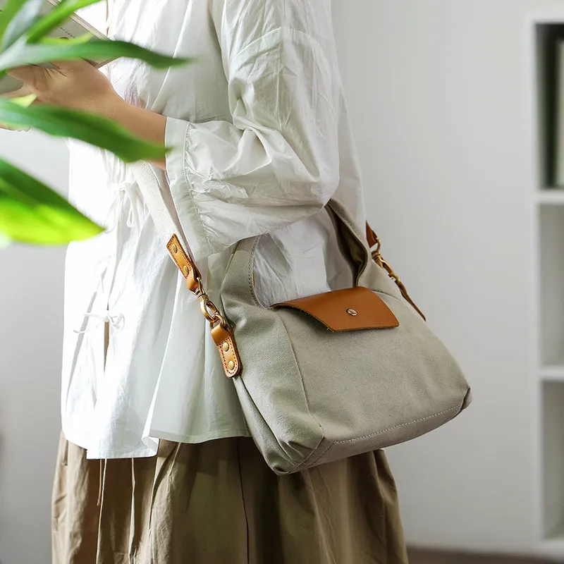 Khaki Womens Leather Canvas Shoulder Bags For Ladies Side Purse