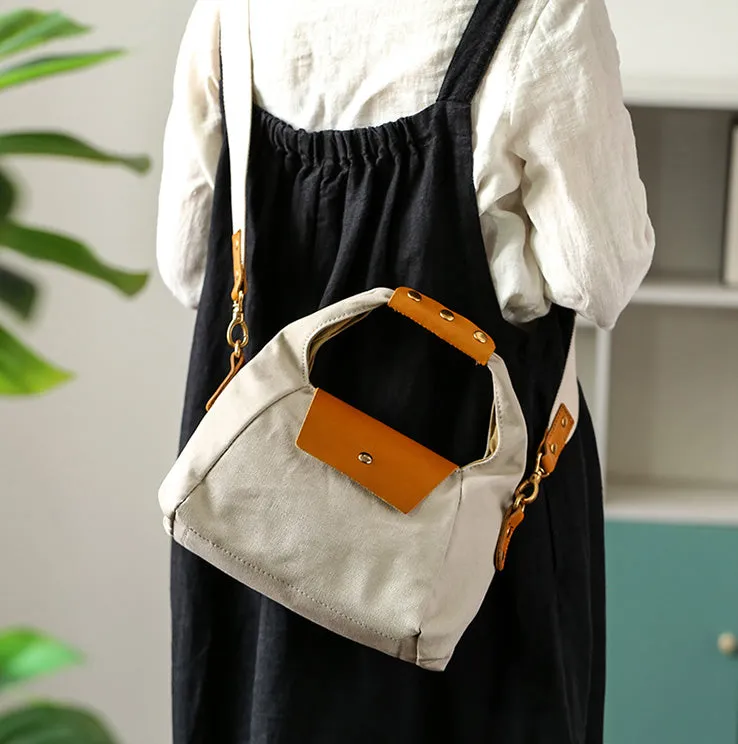 Khaki Womens Leather Canvas Shoulder Bags For Ladies Side Purse