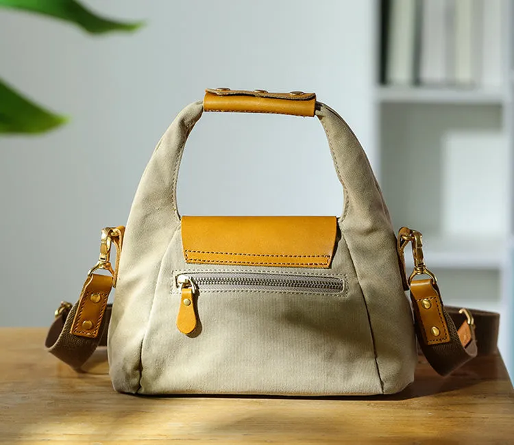 Khaki Womens Leather Canvas Shoulder Bags For Ladies Side Purse