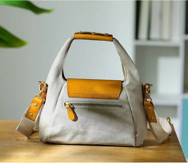 Khaki Womens Leather Canvas Shoulder Bags For Ladies Side Purse
