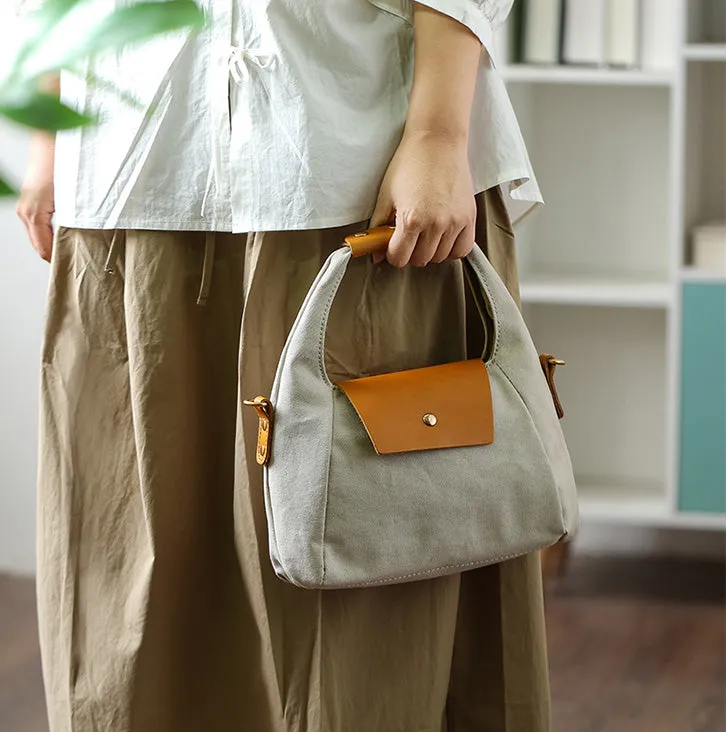Khaki Womens Leather Canvas Shoulder Bags For Ladies Side Purse