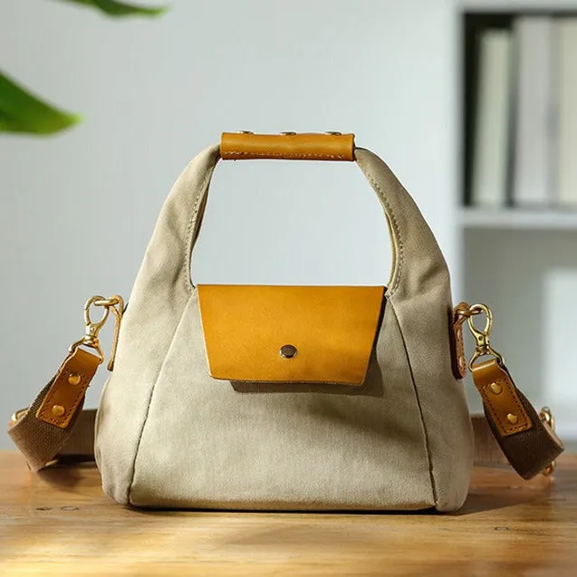 Khaki Womens Leather Canvas Shoulder Bags For Ladies Side Purse