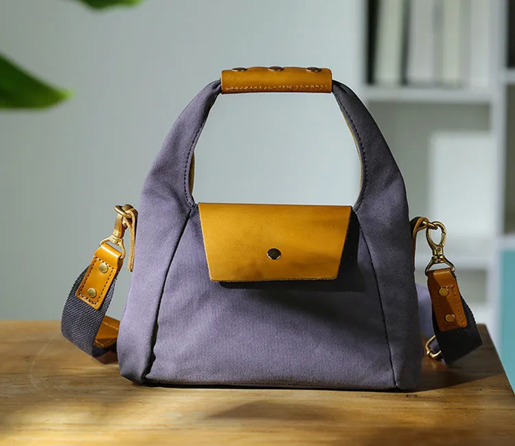 Khaki Womens Leather Canvas Shoulder Bags For Ladies Side Purse