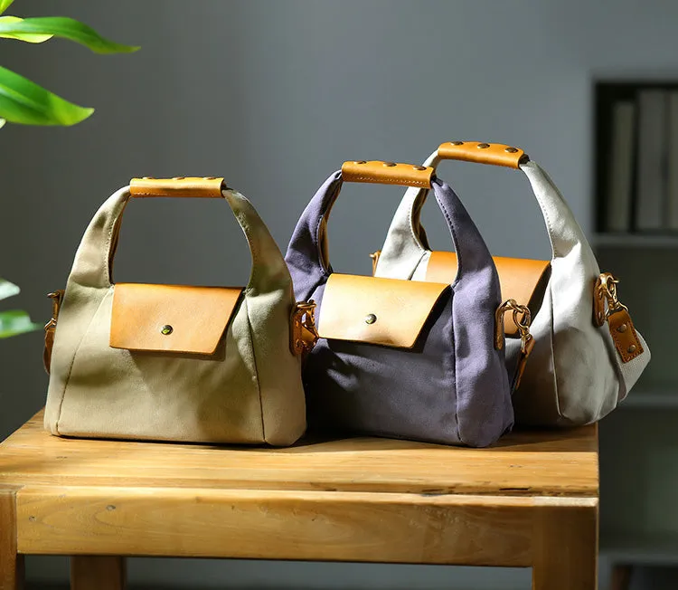 Khaki Womens Leather Canvas Shoulder Bags For Ladies Side Purse