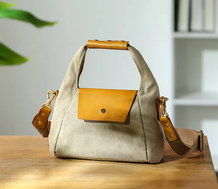 Khaki Womens Leather Canvas Shoulder Bags For Ladies Side Purse