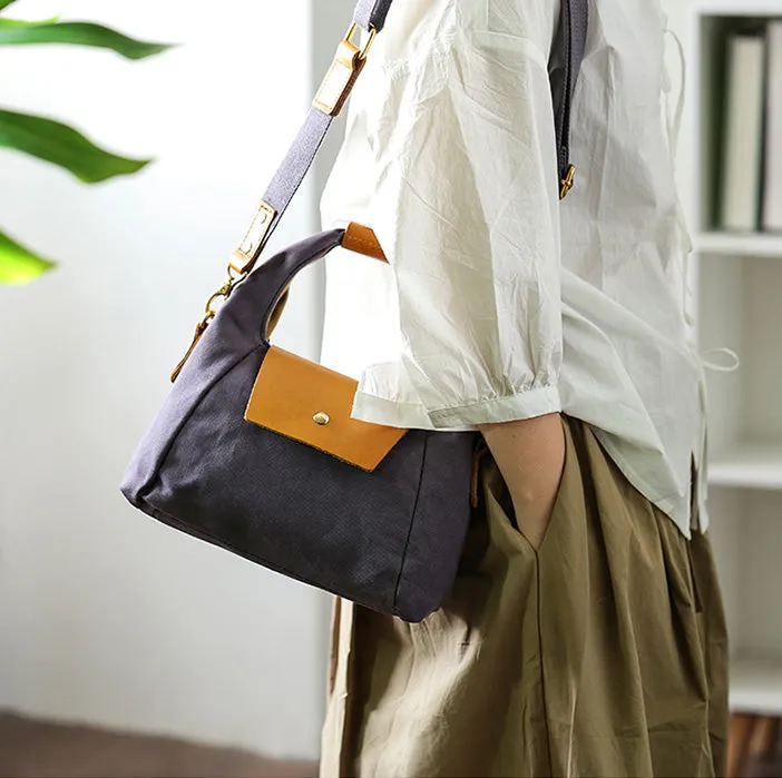 Khaki Womens Leather Canvas Shoulder Bags For Ladies Side Purse
