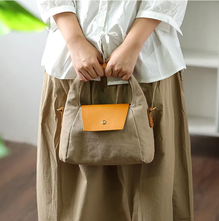 Khaki Womens Leather Canvas Shoulder Bags For Ladies Side Purse