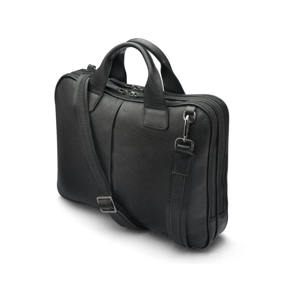 Kingston Leather 13" Laptop Briefcase - Black With Gunmetal