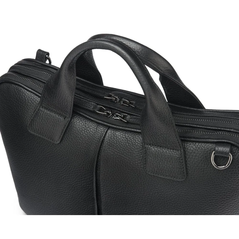 Kingston Leather 13" Laptop Briefcase - Black With Gunmetal