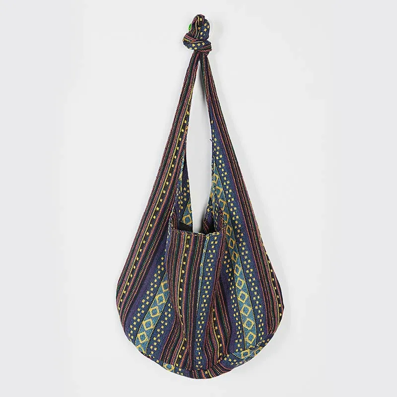 Large Jacquard Canvas Tote Stylish Student Crossbody Bag For Women
