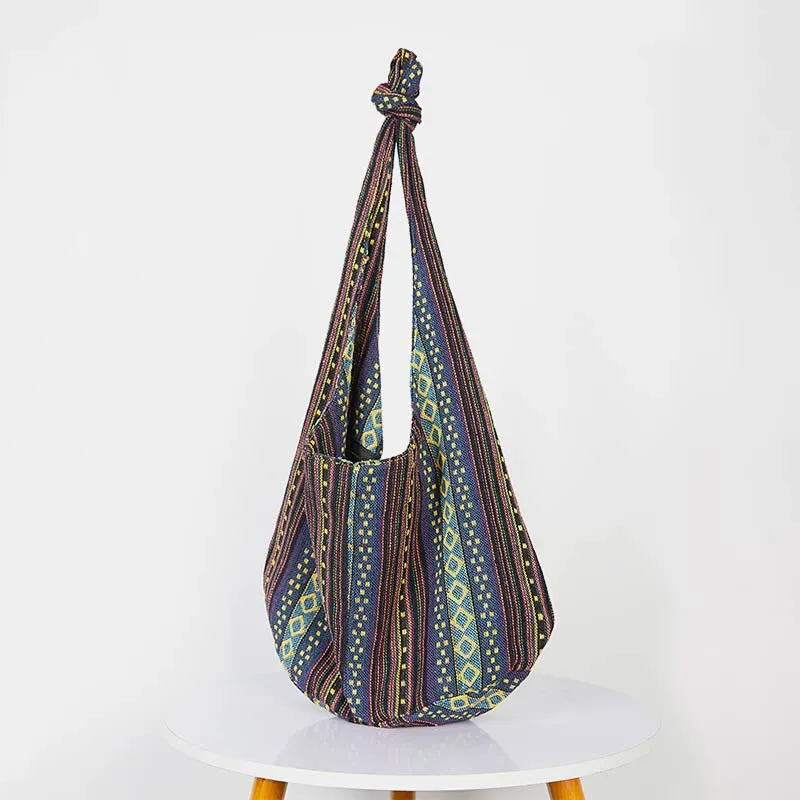 Large Jacquard Canvas Tote Stylish Student Crossbody Bag For Women