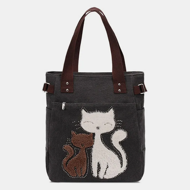 Large Capacity Cat Printing Canvas Shoulder Bag