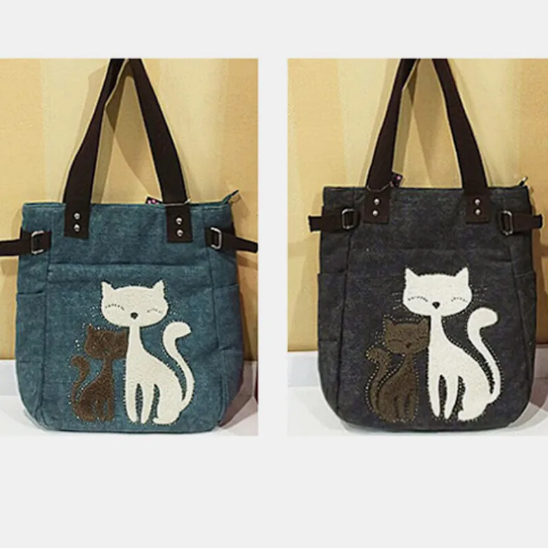 Large Capacity Cat Printing Canvas Shoulder Bag