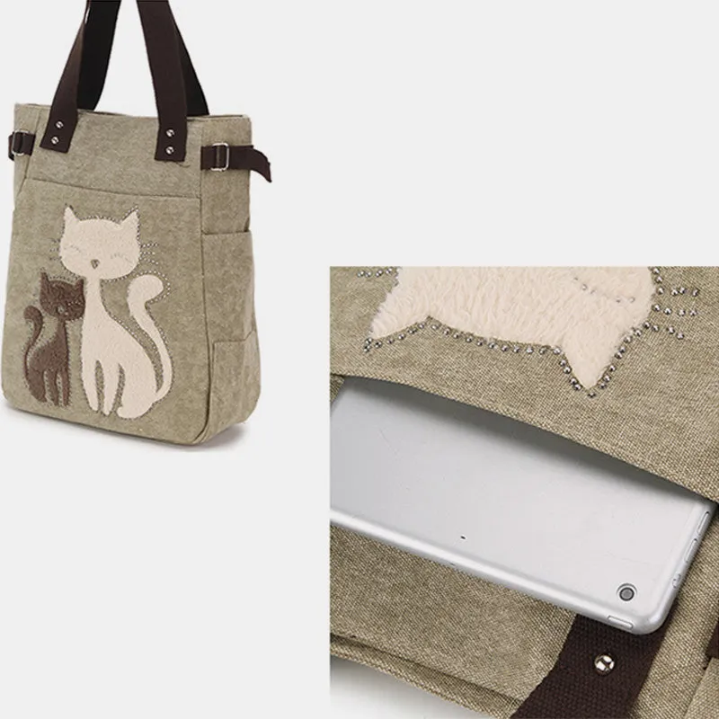 Large Capacity Cat Printing Canvas Shoulder Bag