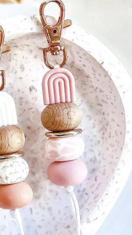 Little Bo Beaded Silicone Keyrings - Pink Rainbow