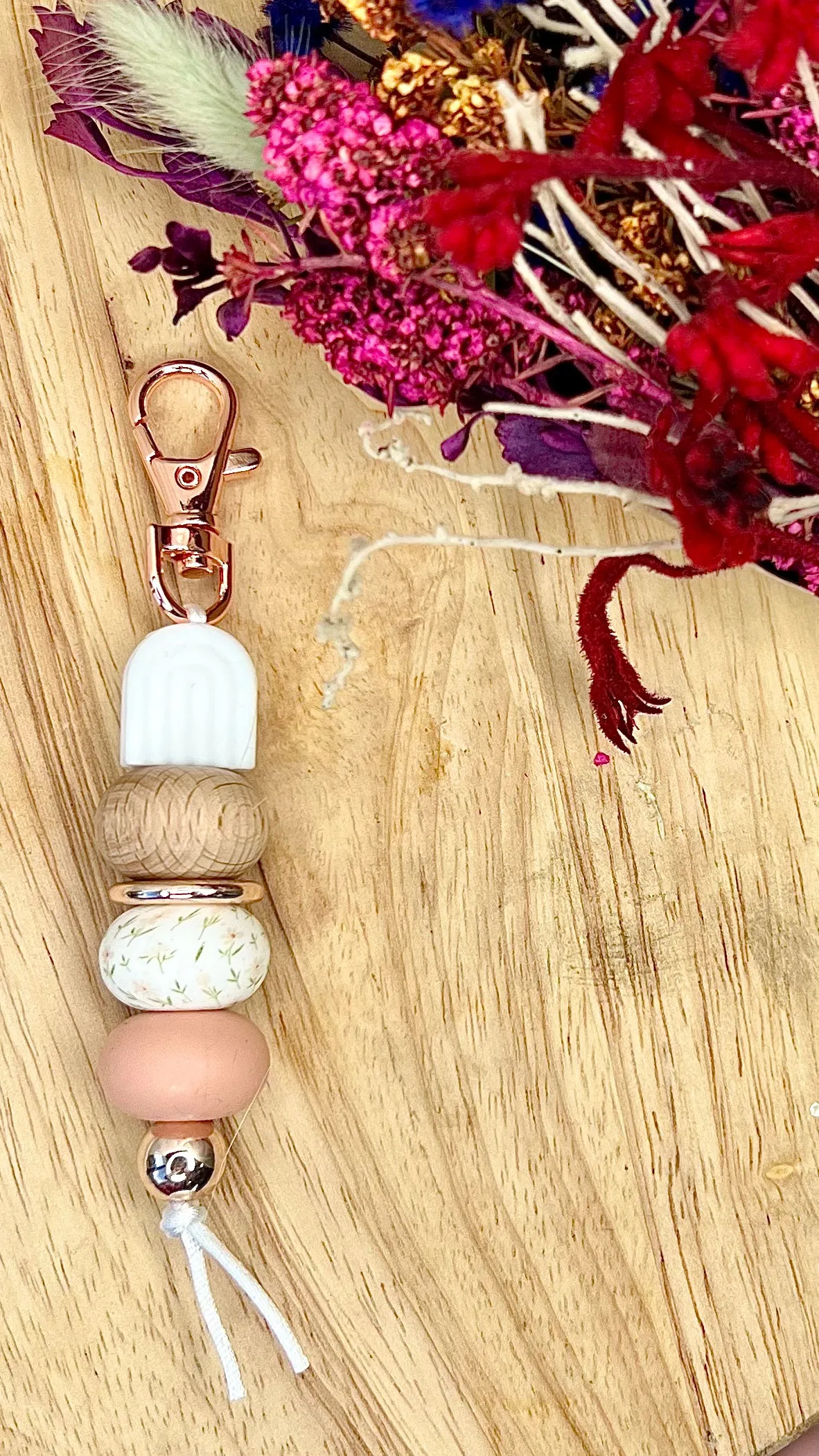 Little Bo Beaded Silicone Keyrings - Pink Rainbow