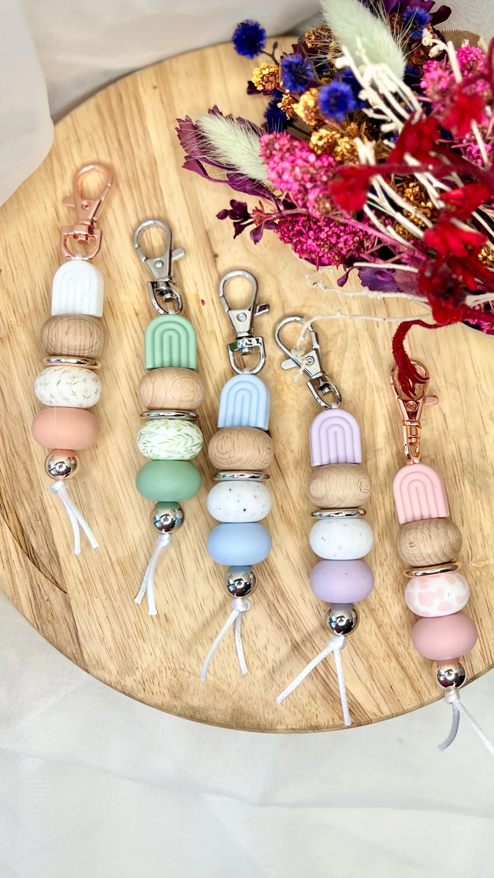 Little Bo Beaded Silicone Keyrings - Pink Rainbow
