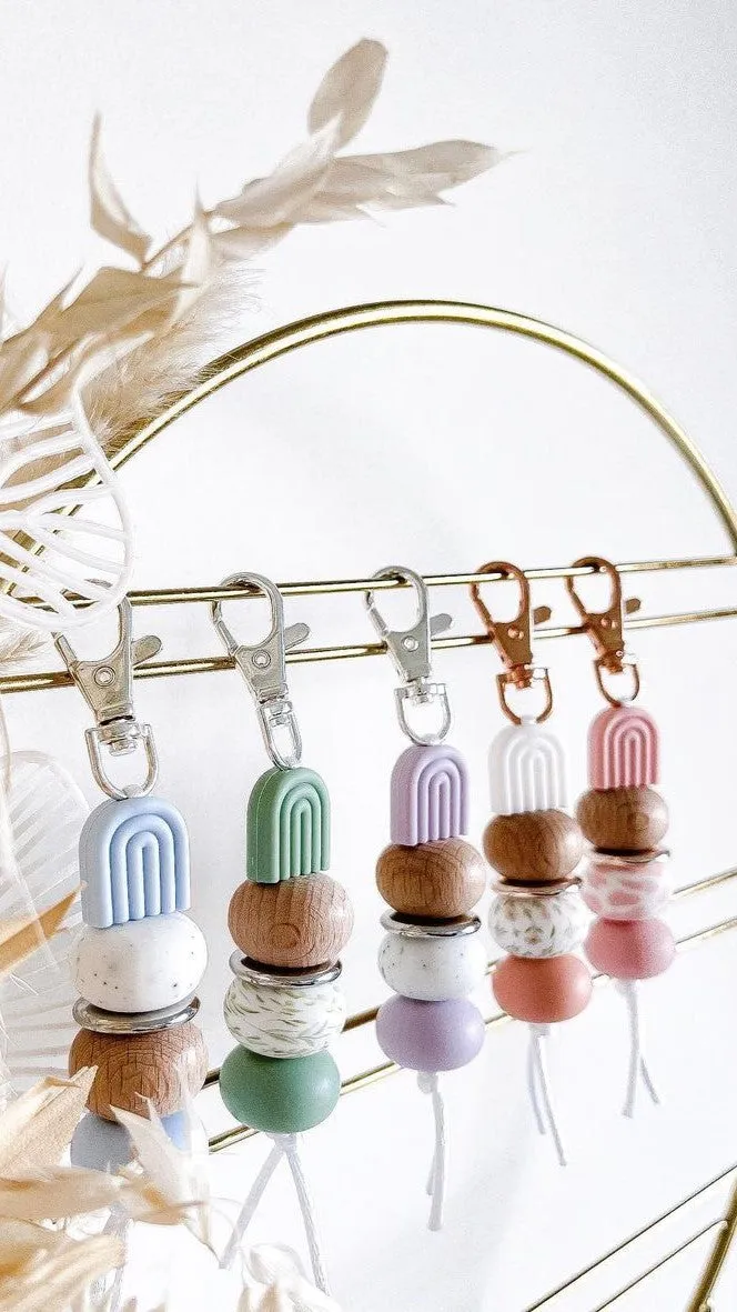 Little Bo Beaded Silicone Keyrings - Pink Rainbow