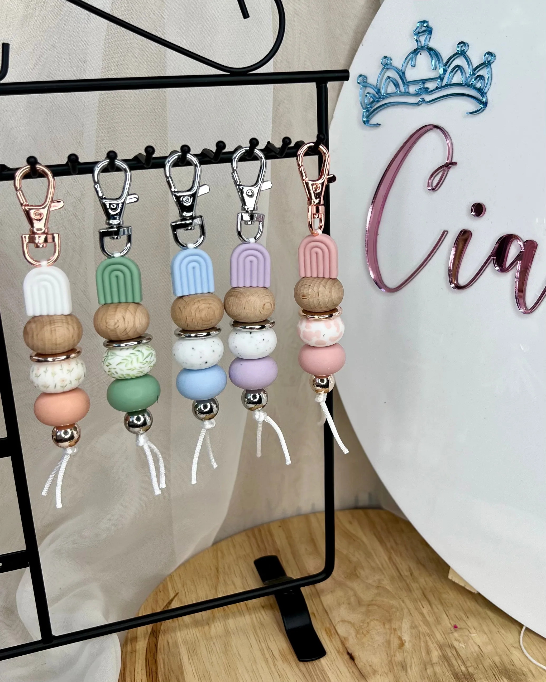 Little Bo Beaded Silicone Keyrings - Pink Rainbow