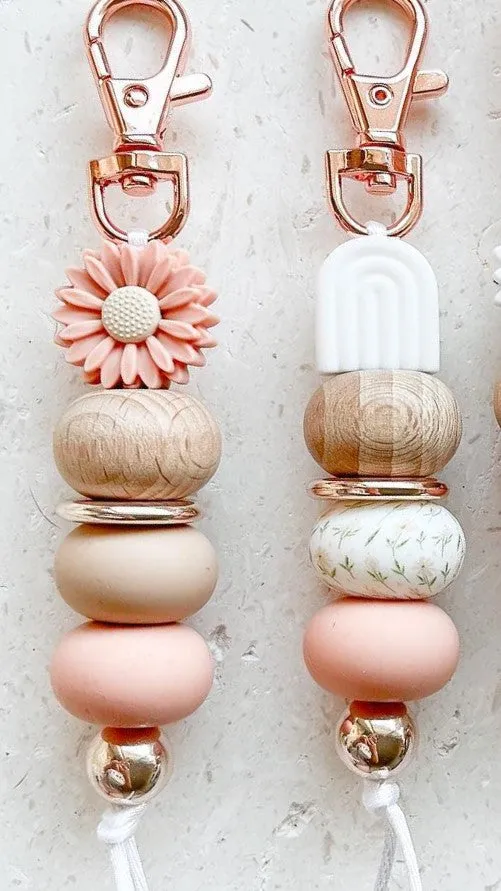 Little Bo Beaded Silicone Keyrings - Pink Rainbow