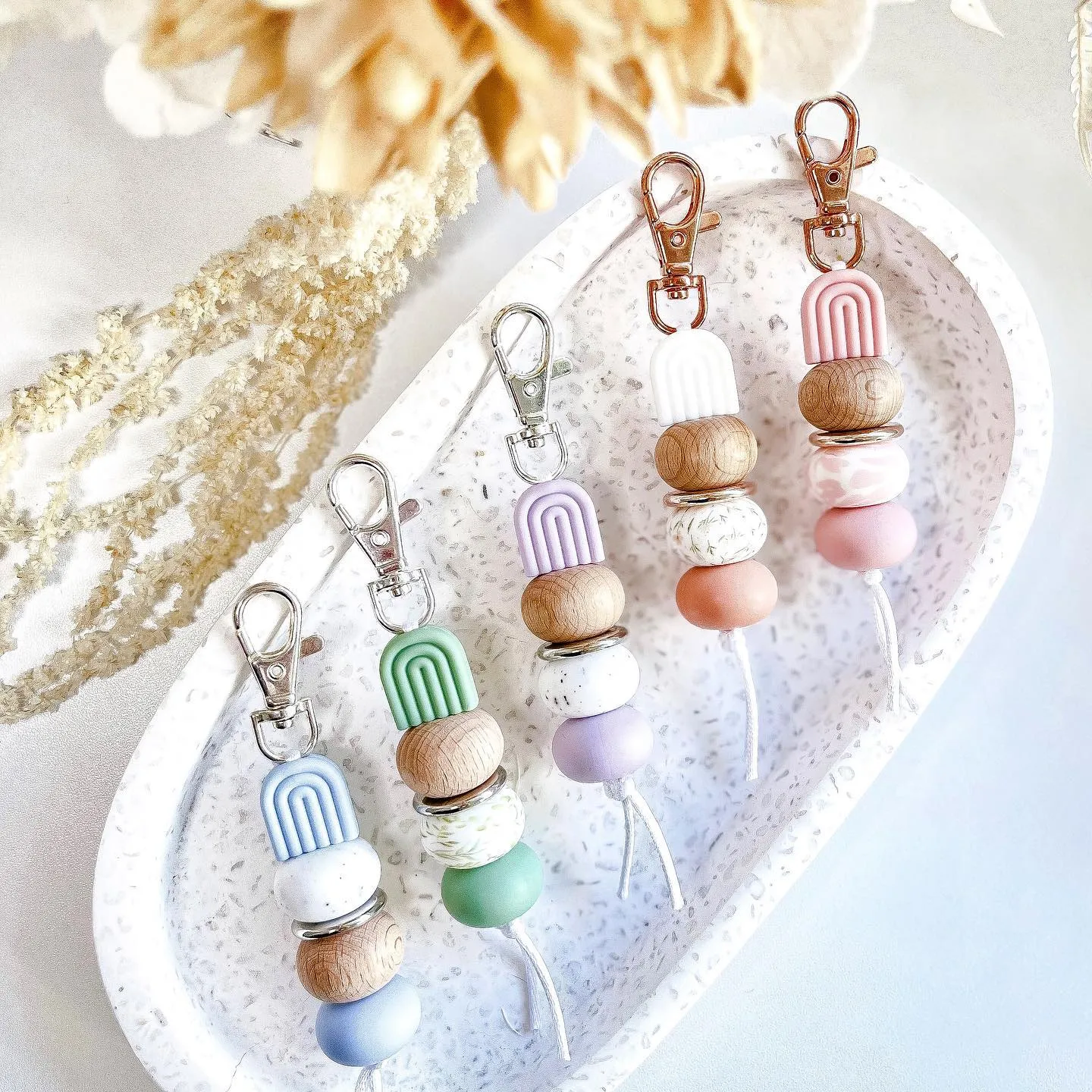 Little Bo Beaded Silicone Keyrings - Pink Rainbow