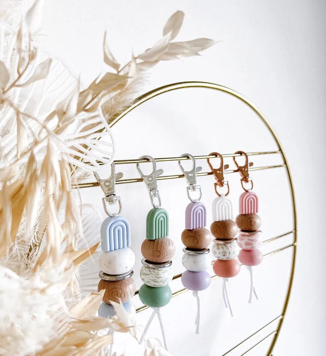 Little Bo Beaded Silicone Keyrings - Pink Rainbow