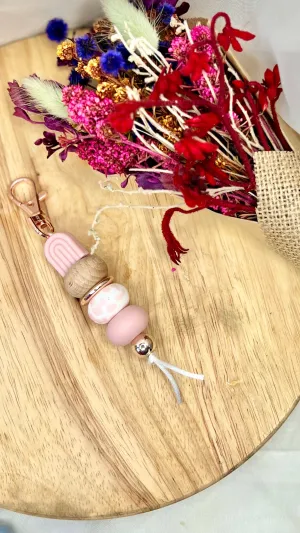 Little Bo Beaded Silicone Keyrings - Pink Rainbow