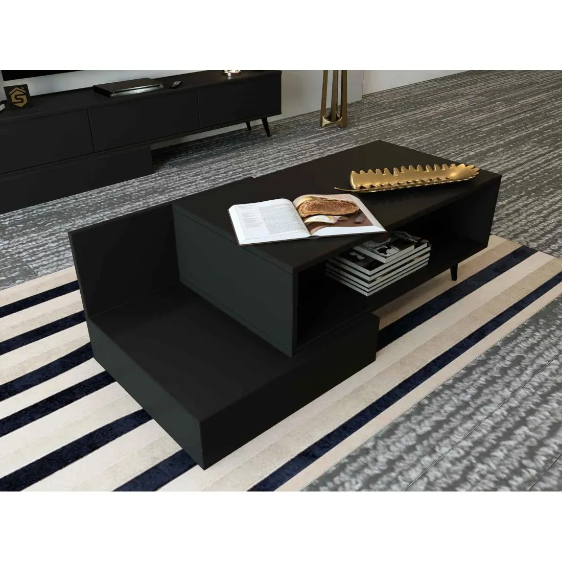 Luxurious Black TV and Center Table Set