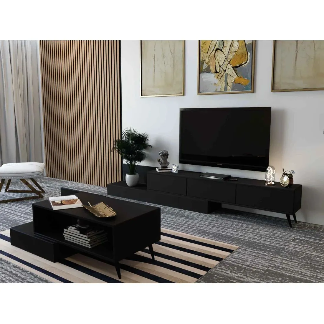 Luxurious Black TV and Center Table Set