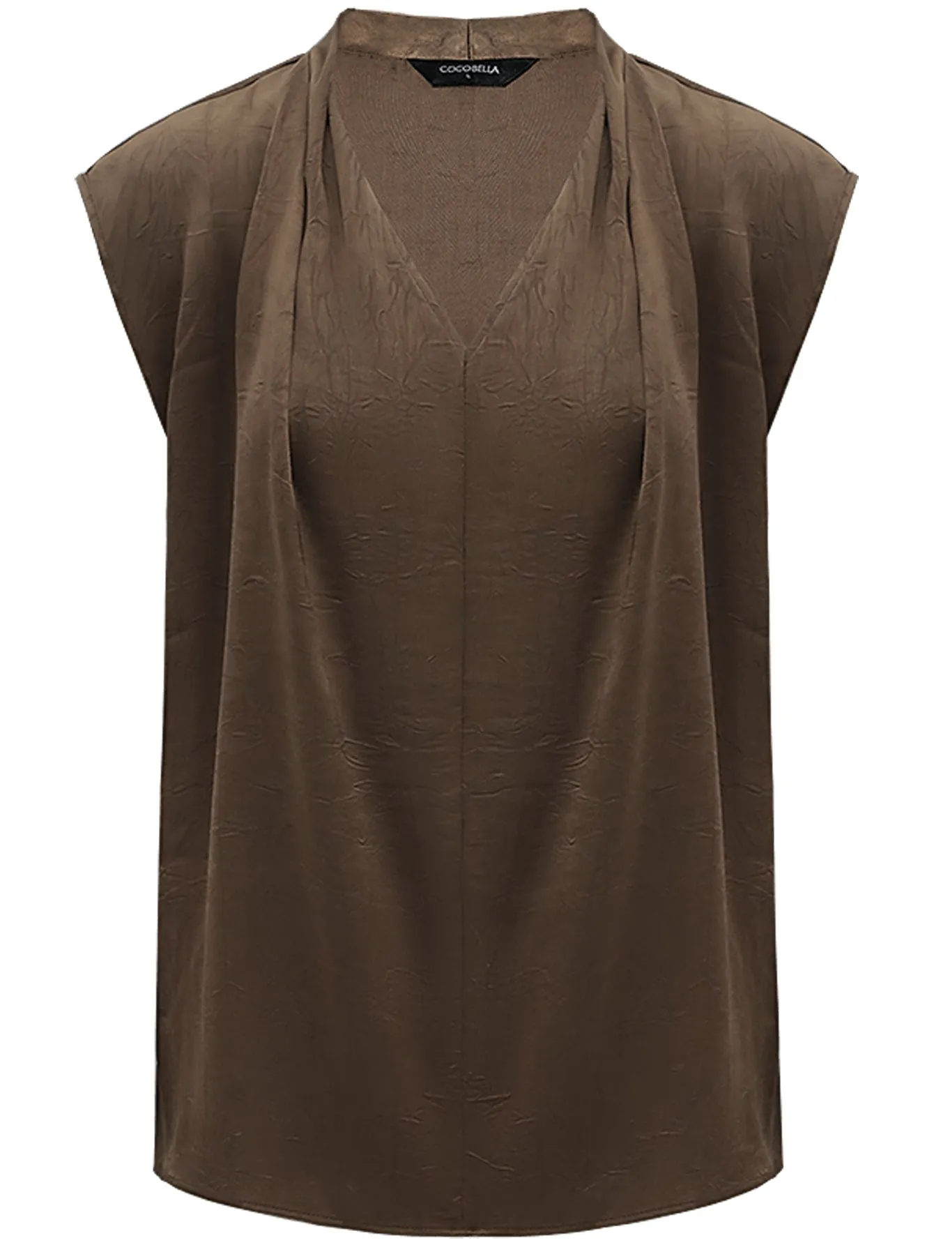 Luxurious Brown Satin Sleeveless V-Neck Top