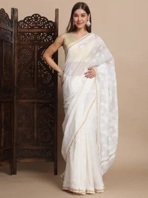 Luxurious Chikankari & Zari Pure Chanderi Silk Saree