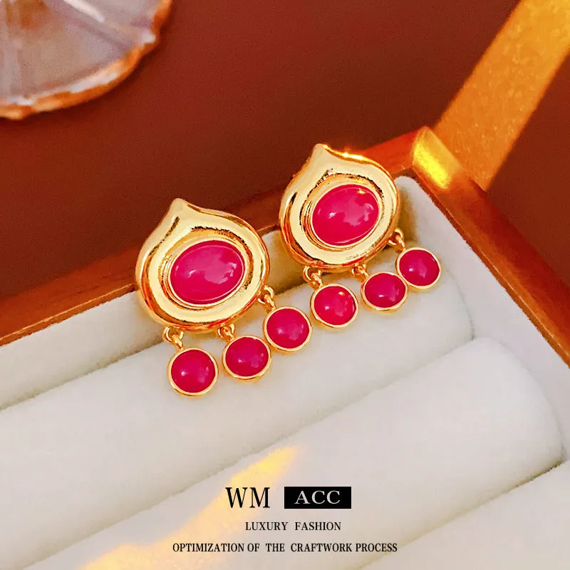 Luxurious Circle Geometric Heart Metal Electroplating Earrings