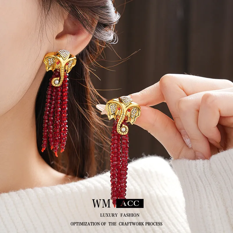 Luxurious Elephant Chinese Zodiac Animal Alloy Electroplating Earrings