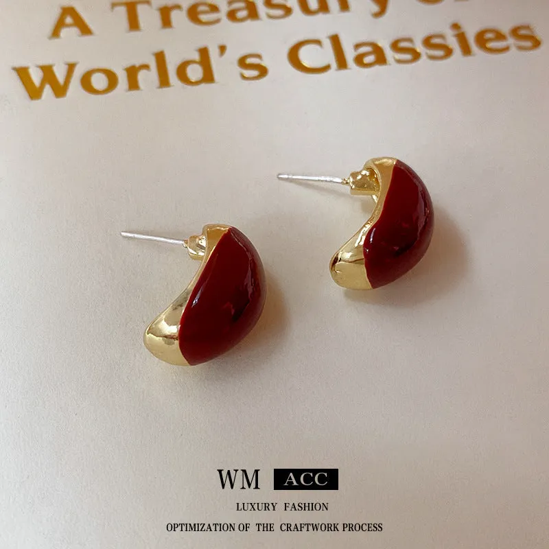 Luxurious Ellipse Geometric Copper Oil Dripping Earrings