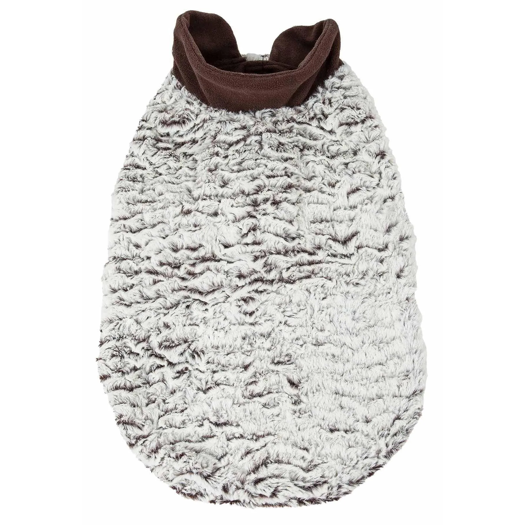 Luxurious faux-fur dog coat with ruffled pattern