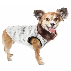 Luxurious faux-fur dog coat with ruffled pattern