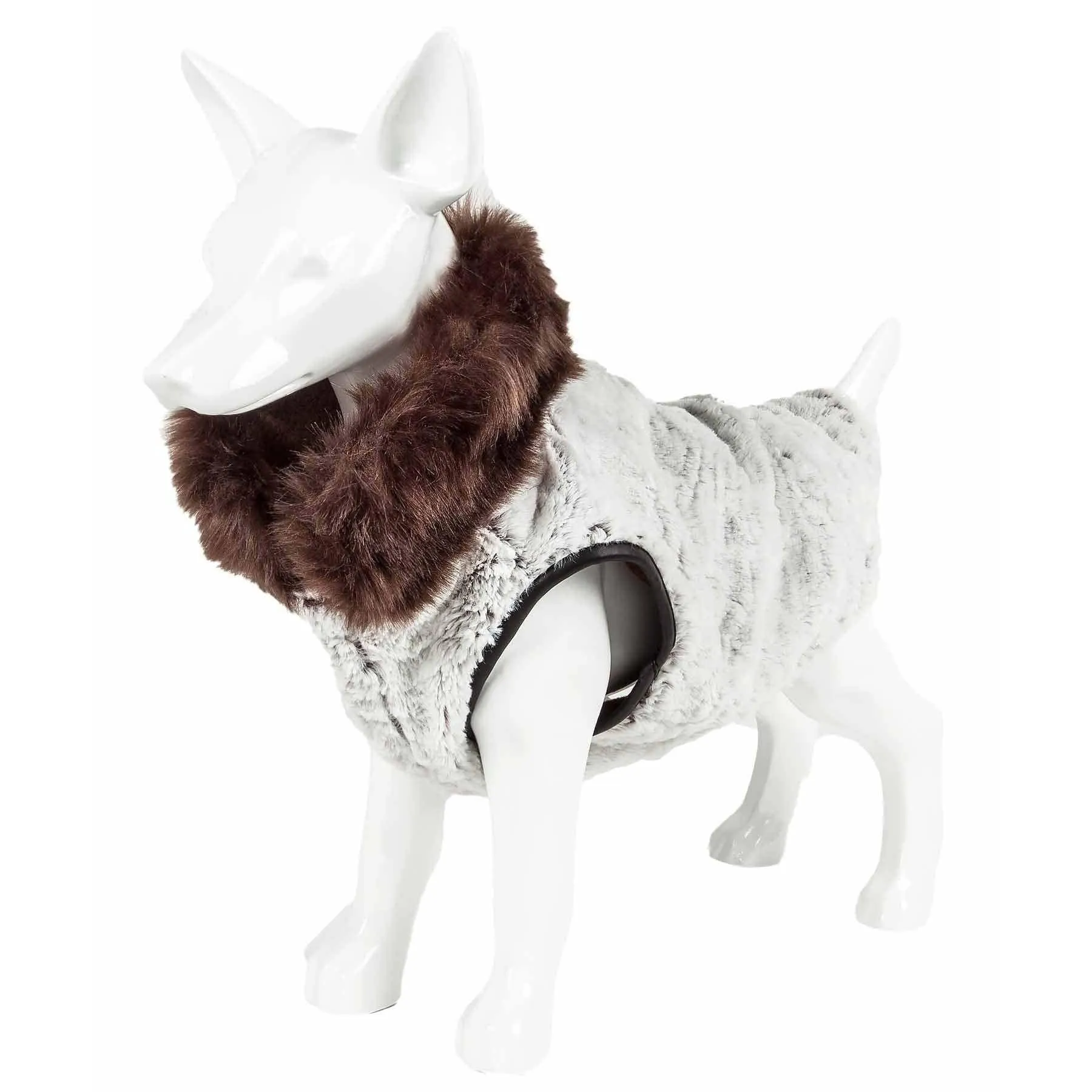 Luxurious faux-fur dog coat with ruffled pattern