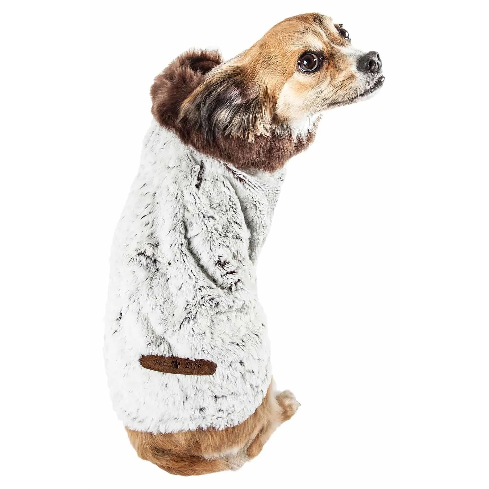Luxurious faux-fur dog coat with ruffled pattern
