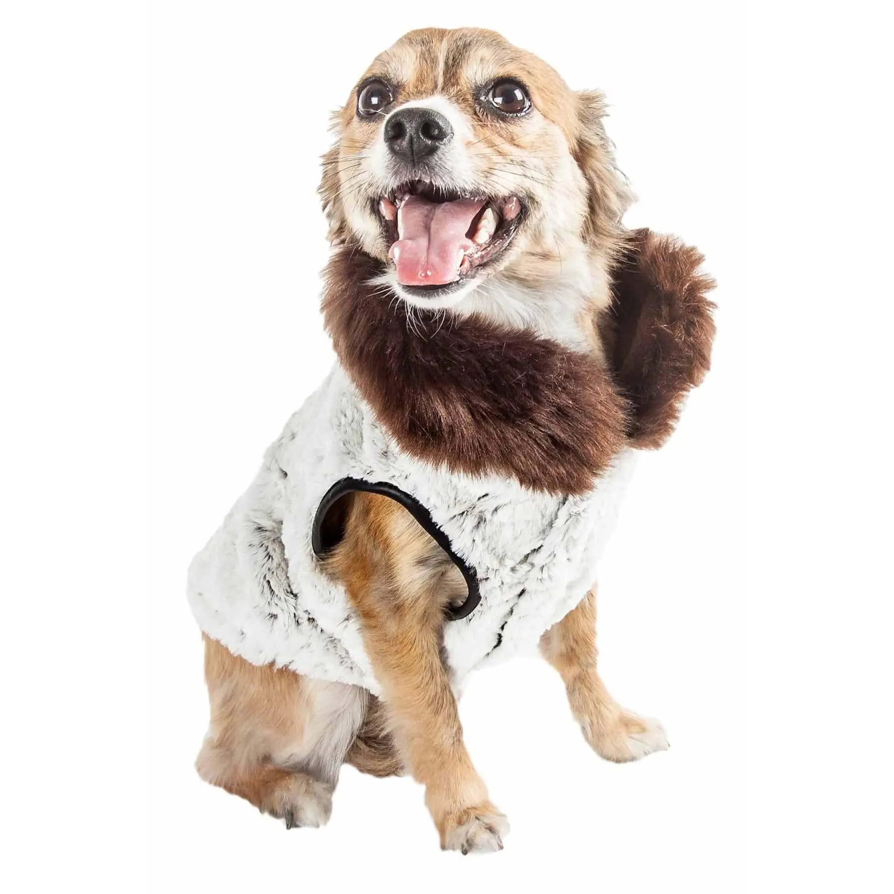 Luxurious faux-fur dog coat with ruffled pattern