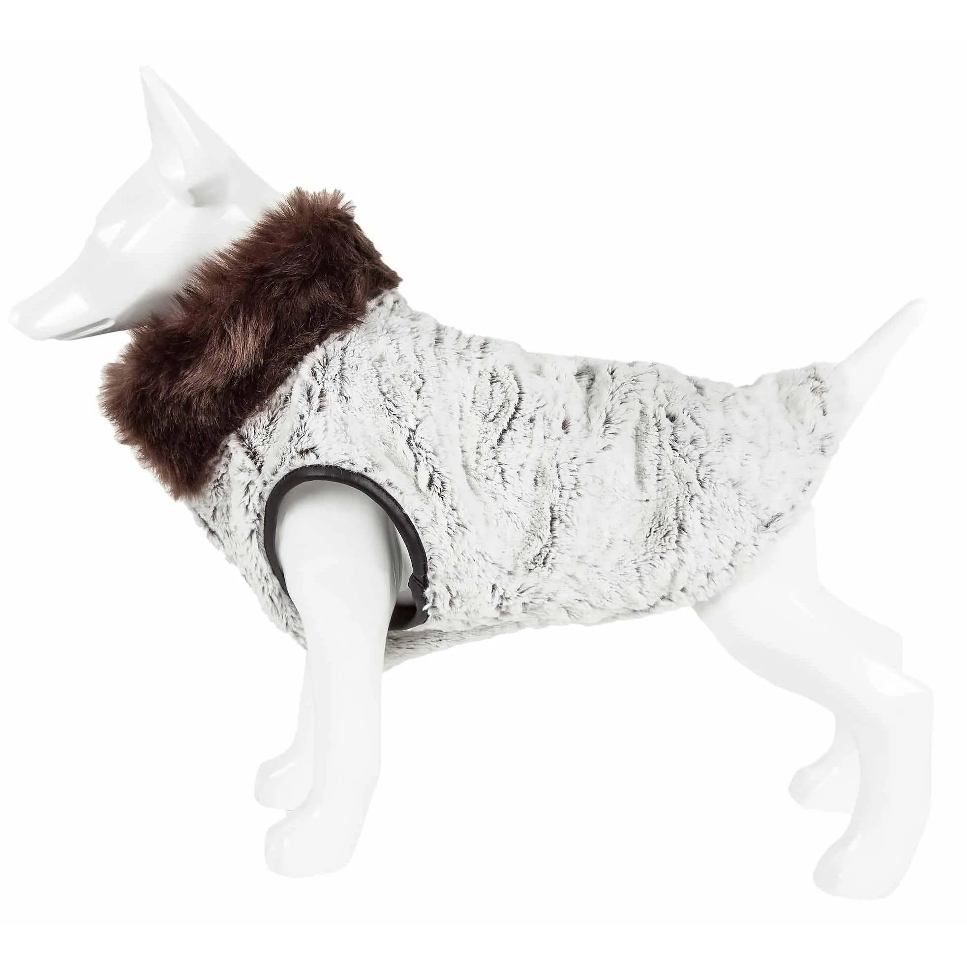 Luxurious faux-fur dog coat with ruffled pattern