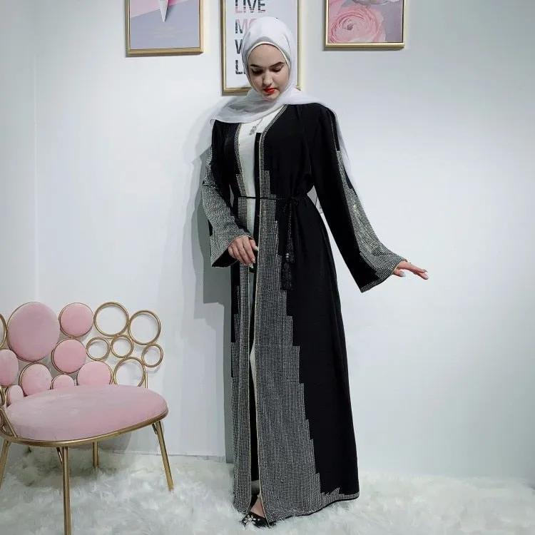 Luxurious Femme Kimono Kaftan Handstudded Robe Dubai Islam Muslim Hijab Dress Abayas Caftan Marocain Qatar Oman Turkey  Clothing
