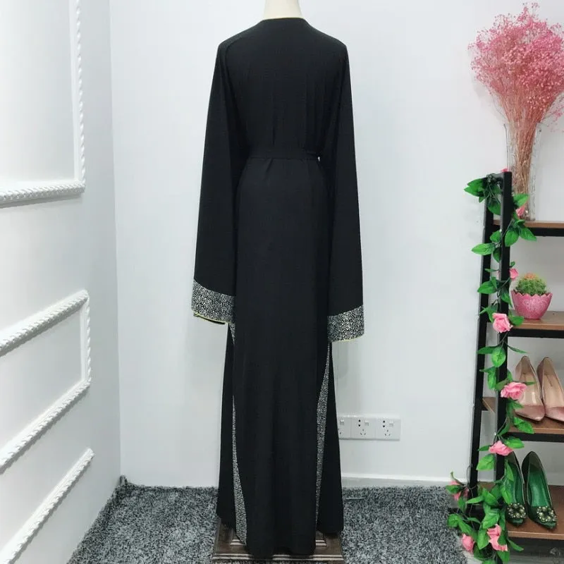 Luxurious Femme Kimono Kaftan Handstudded Robe Dubai Islam Muslim Hijab Dress Abayas Caftan Marocain Qatar Oman Turkey  Clothing