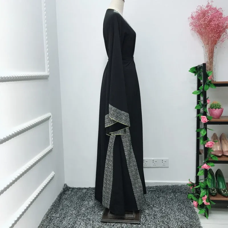 Luxurious Femme Kimono Kaftan Handstudded Robe Dubai Islam Muslim Hijab Dress Abayas Caftan Marocain Qatar Oman Turkey  Clothing