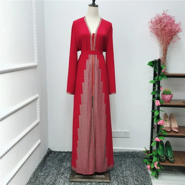 Luxurious Femme Kimono Kaftan Handstudded Robe Dubai Islam Muslim Hijab Dress Abayas Caftan Marocain Qatar Oman Turkey  Clothing
